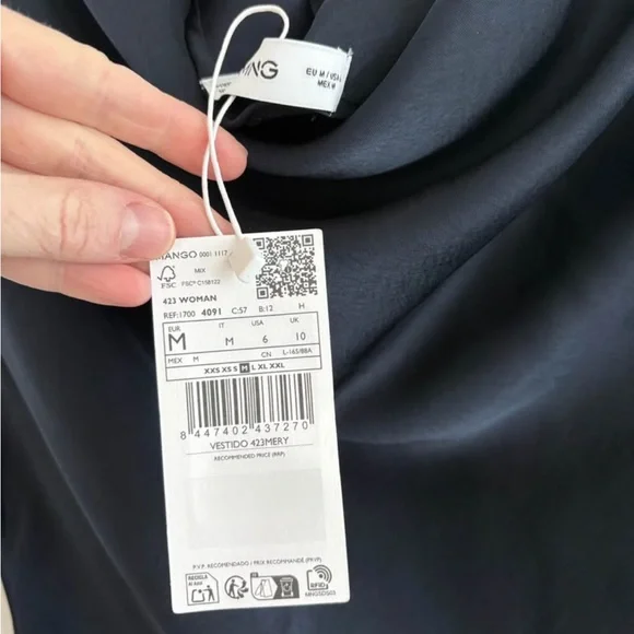 Mango Navy Asymmetrical Cowl-Neck Dress - Picture 2 of 8